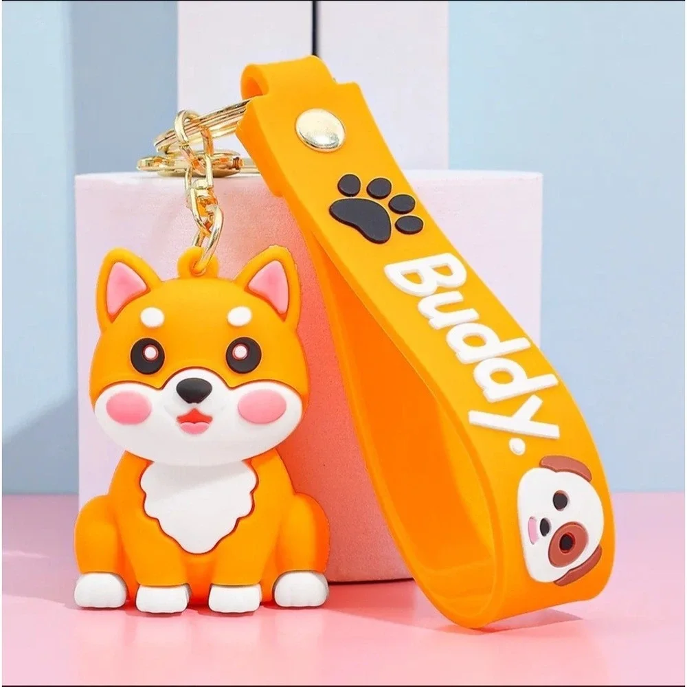 Corgi Cartoon Dog PVC Keychain Backpack Clip Keyring